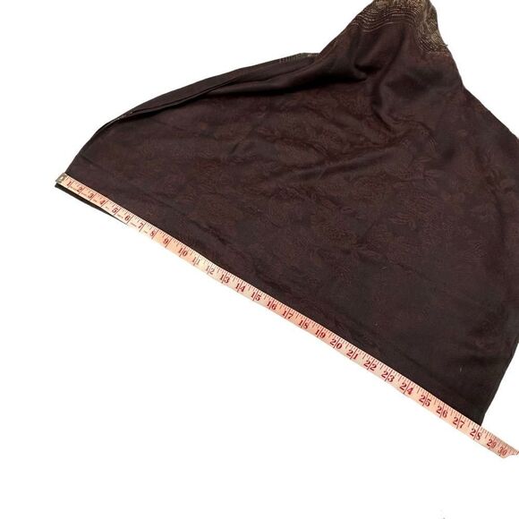 Pashmina Brown 100% Cashmere Floral Paisley Tasseled Shawl Scarf Wrap 28”x 66” - Picture 9 of 10